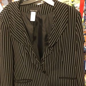 Black and White Striped Fitted Blazer